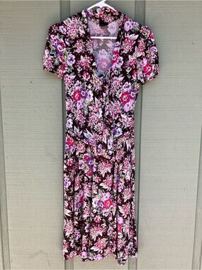 Retrolicious Black Floral Dress with Pink & Purple Blooms